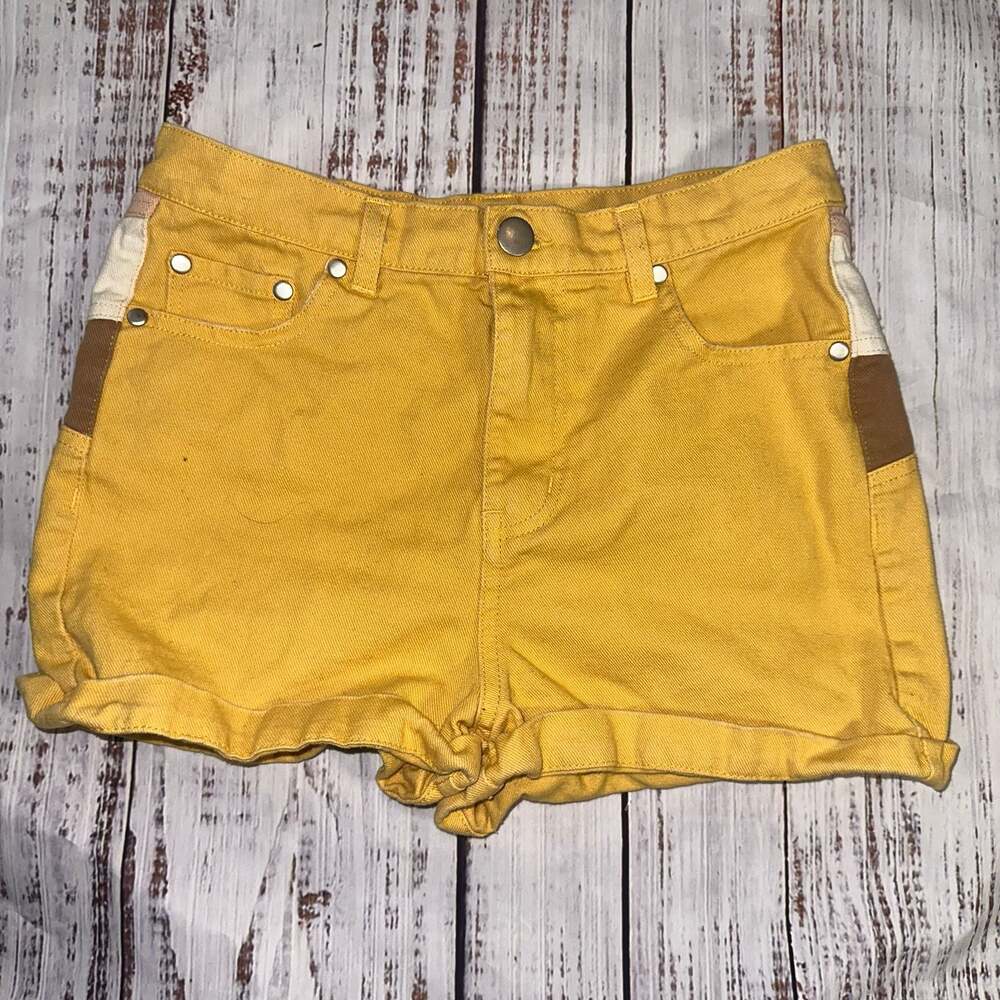 Originality Yellow High Waisted Retro Sunburst Denim Shorts Size L
